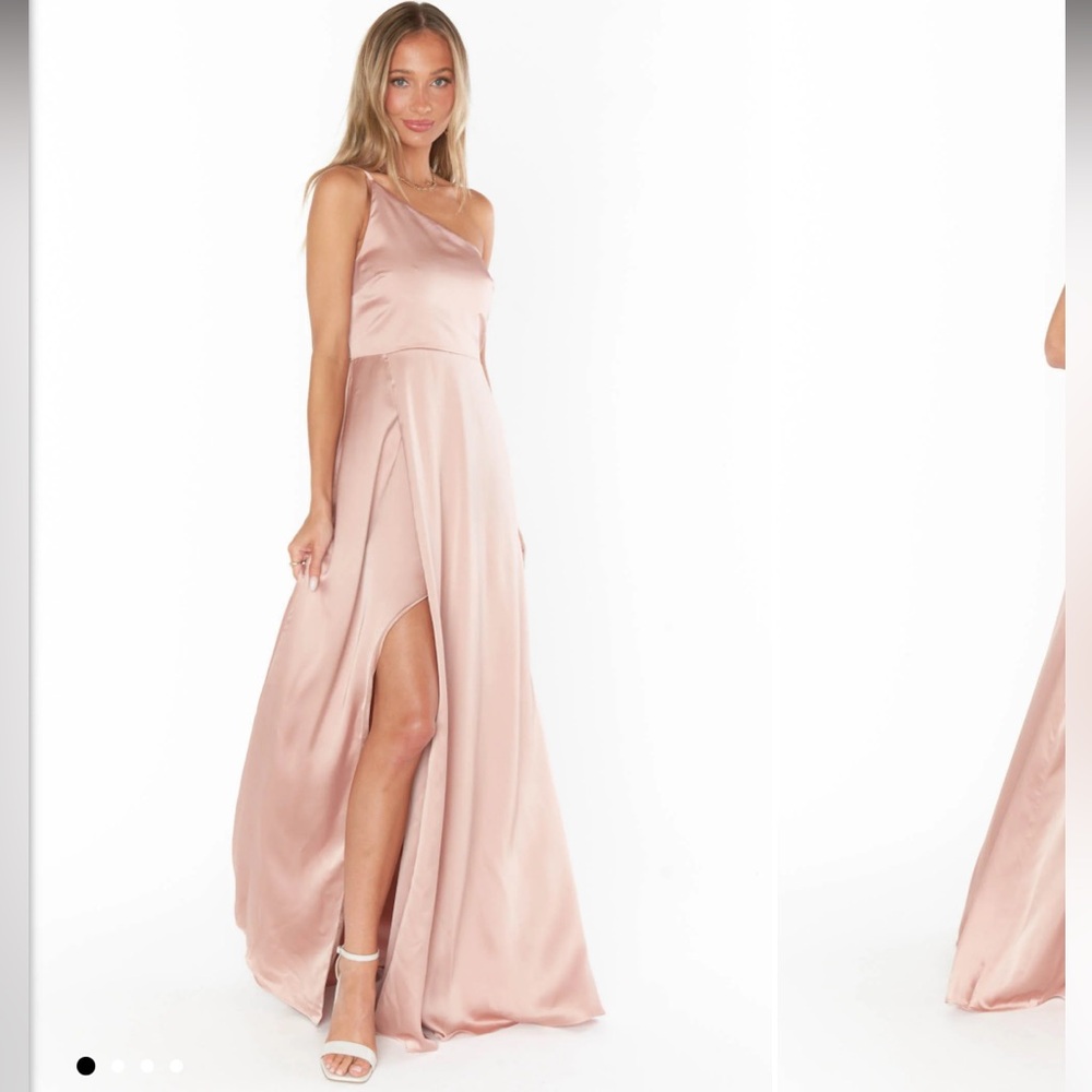 Show Me Your Mumu Shannon One Shoulder Rose Gold Luxe Satin Size Large
